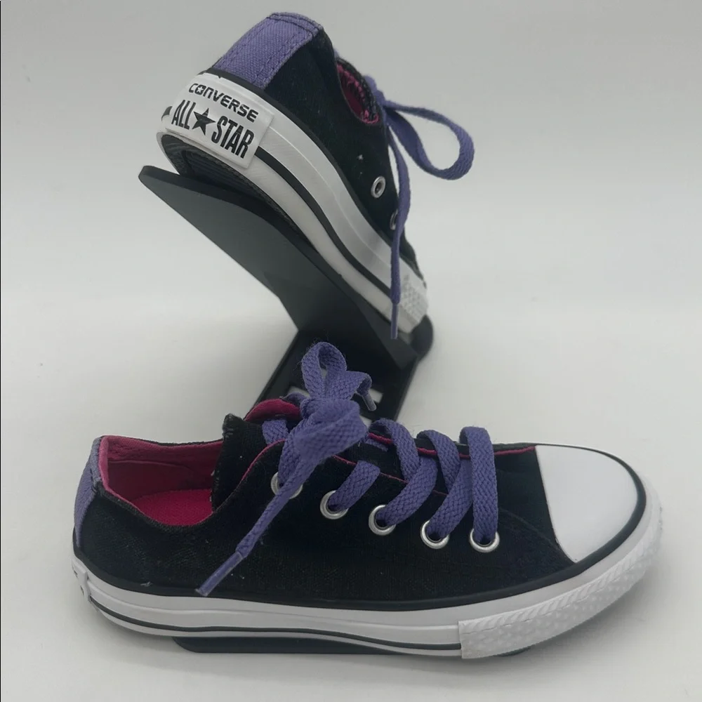 Converse All Star Junior Size 11 Sneaker Shoes Double Tongue Black/Purple Canvas
